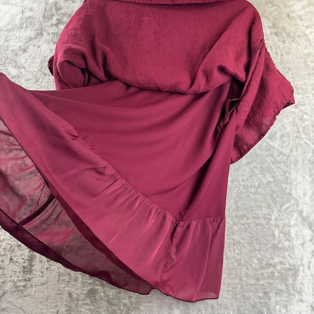 Coldwater Creek Blouse Women XL Burgundy Linen Layered Short Sleeve (1809) - Picture 4 of 12